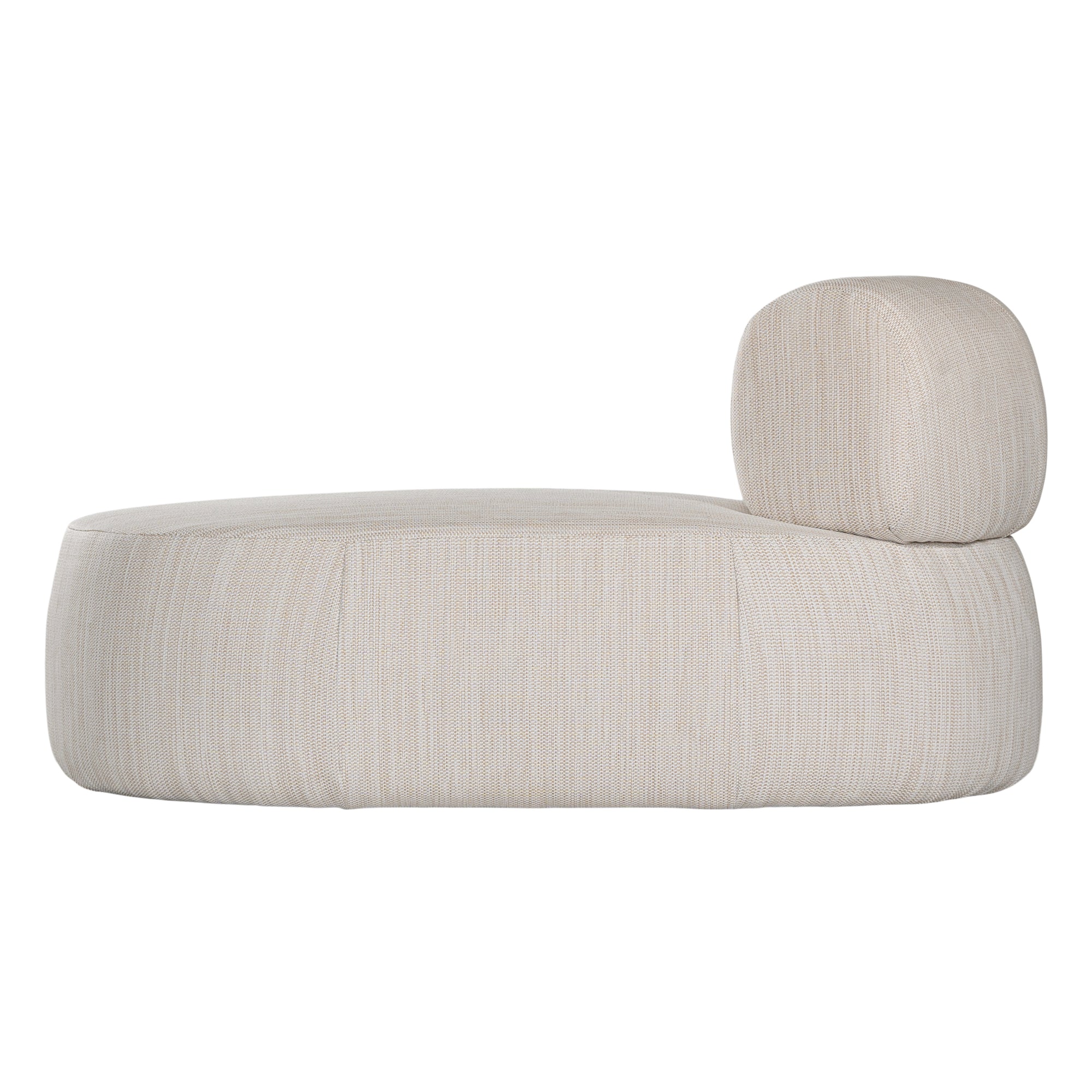 A contemporary pebble upholstered lounge chair with a low-profile design and curved backrest. This modern, armless seating piece features a smooth, rounded silhouette, making it a stylish and comfortable addition to any living space
