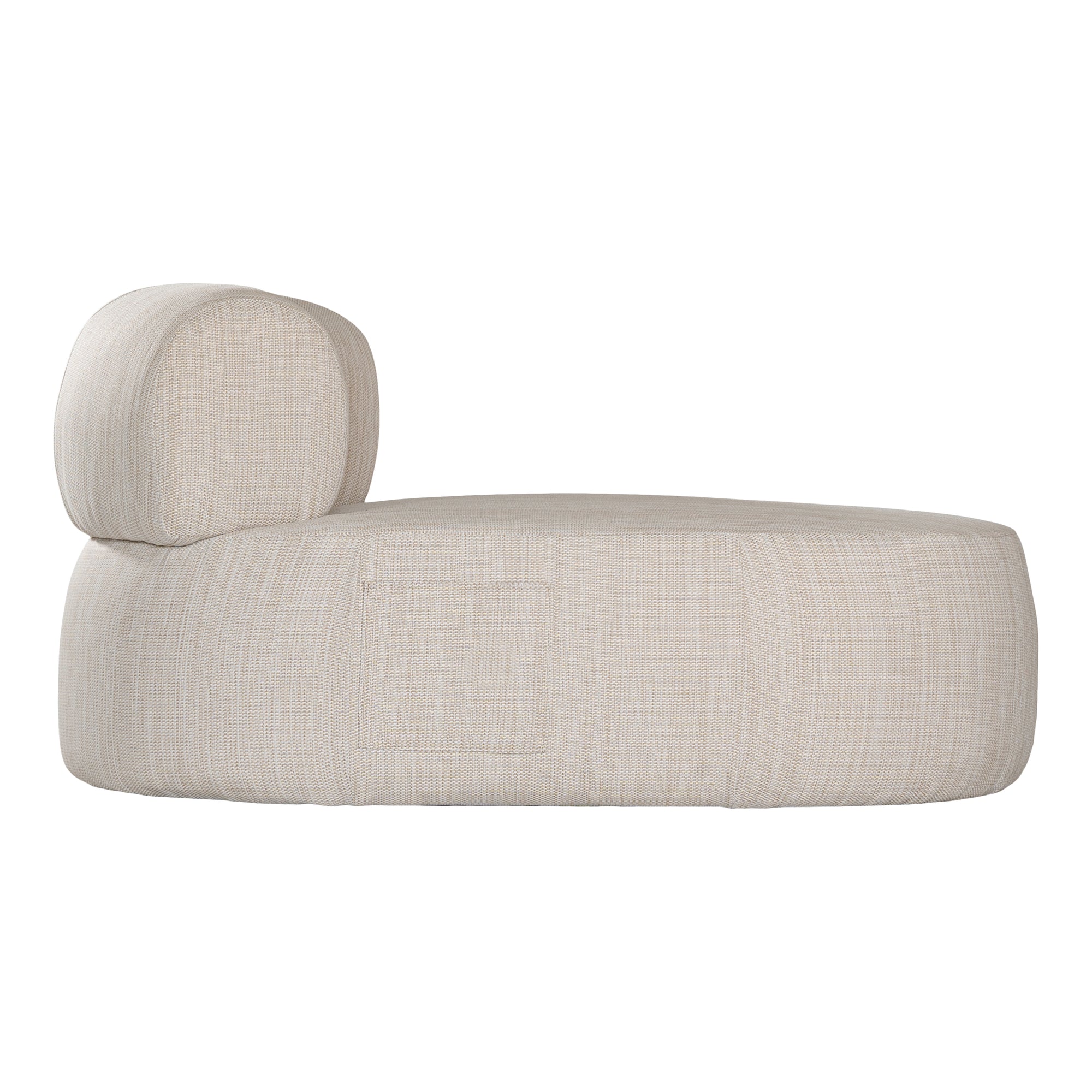 A contemporary pebble upholstered lounge chair with a low-profile design and curved backrest. This modern, armless seating piece features a smooth, rounded silhouette, making it a stylish and comfortable addition to any living space