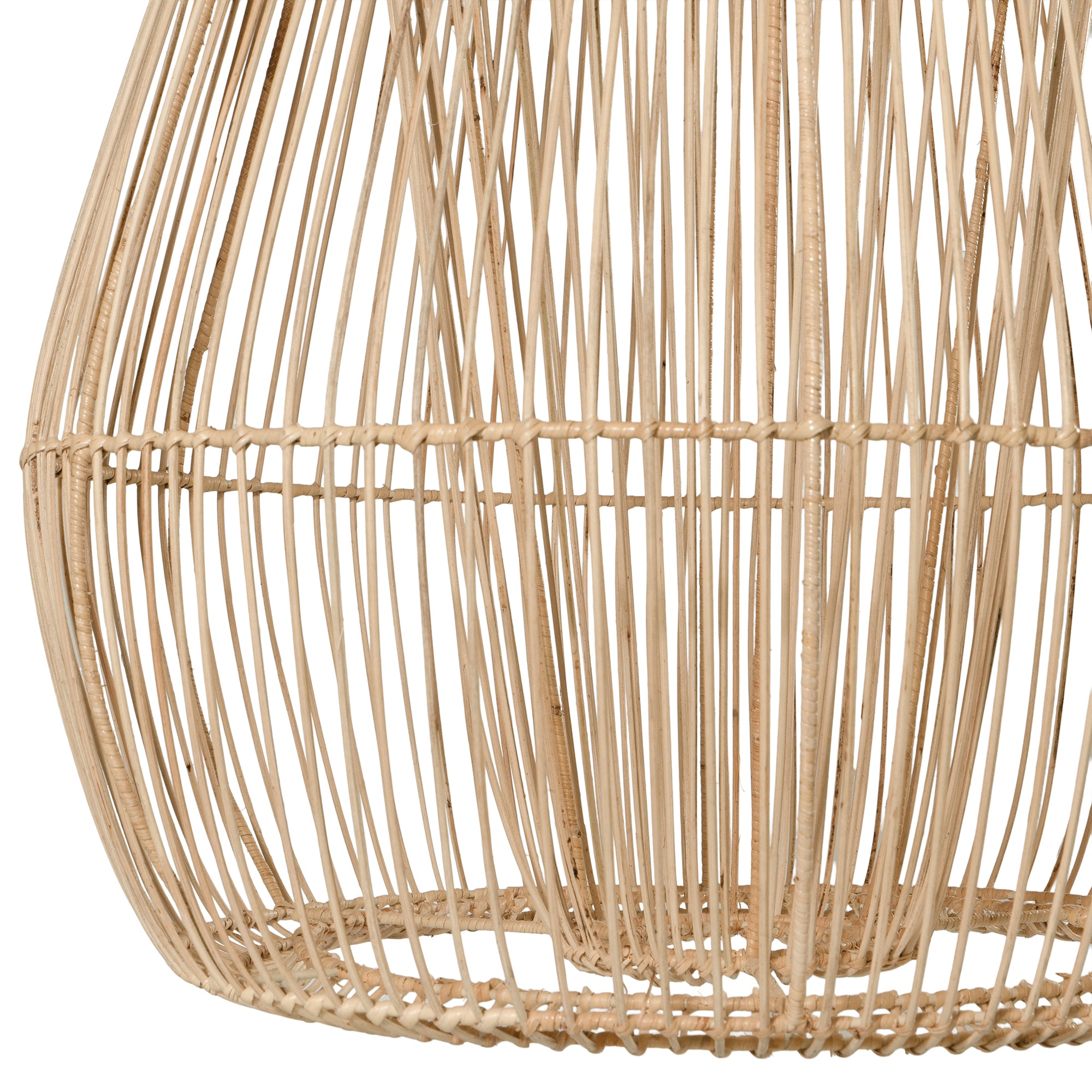A handcrafted rattan pendant light in a natural finish, featuring an open-weave design that creates an airy and organic aesthetic