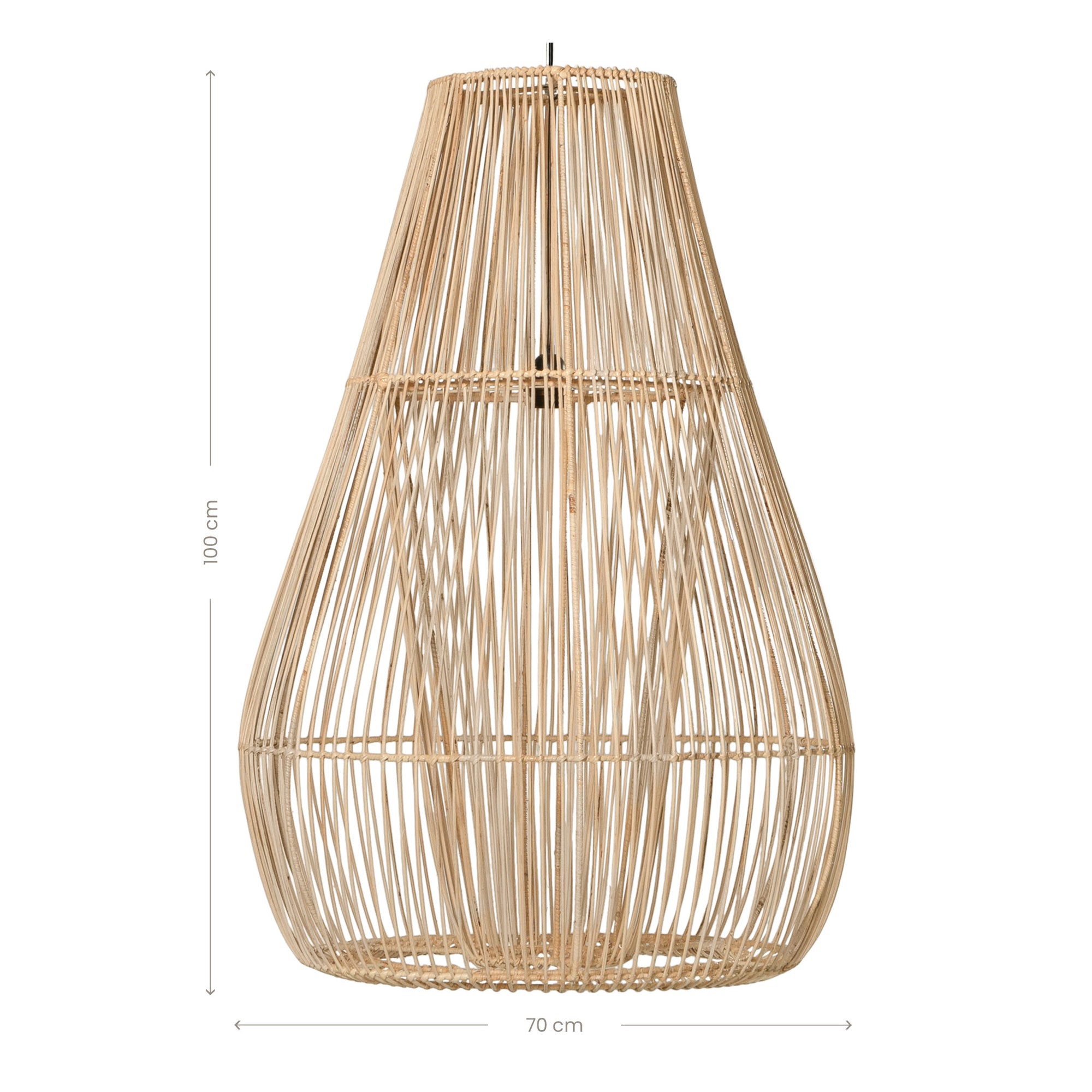A handcrafted rattan pendant light in a natural finish, featuring an open-weave design that creates an airy and organic aesthetic