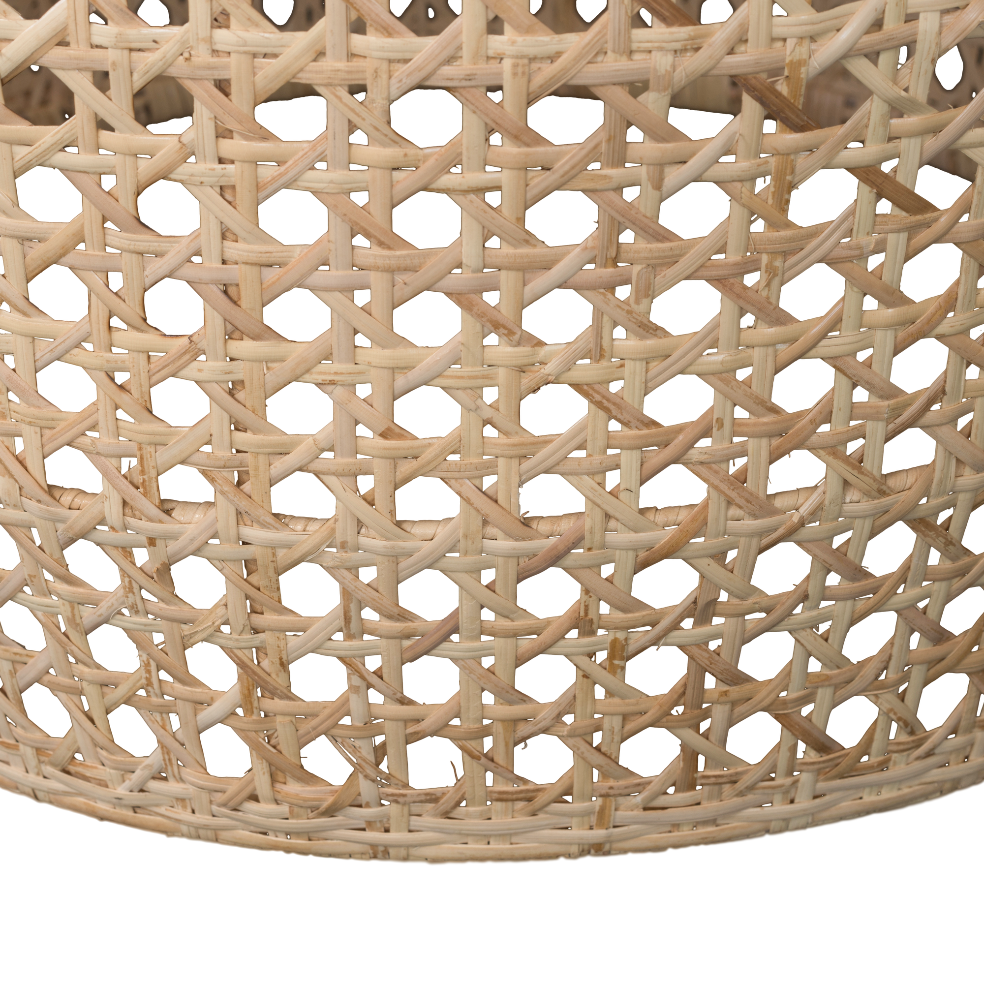Natural handwoven rattan pendant light with an open weave dome design, creating a warm and inviting ambiance