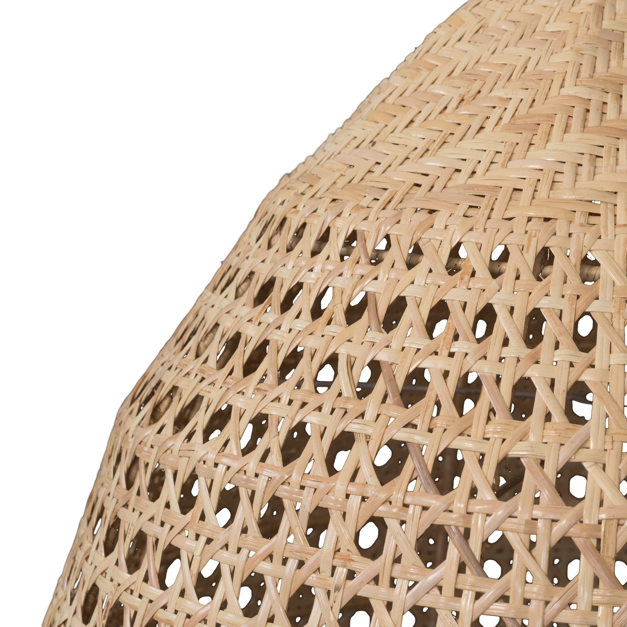 Natural handwoven rattan pendant light with an open weave dome design, creating a warm and inviting ambiance