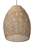 Natural handwoven rattan pendant light with an open weave dome design, creating a warm and inviting ambiance