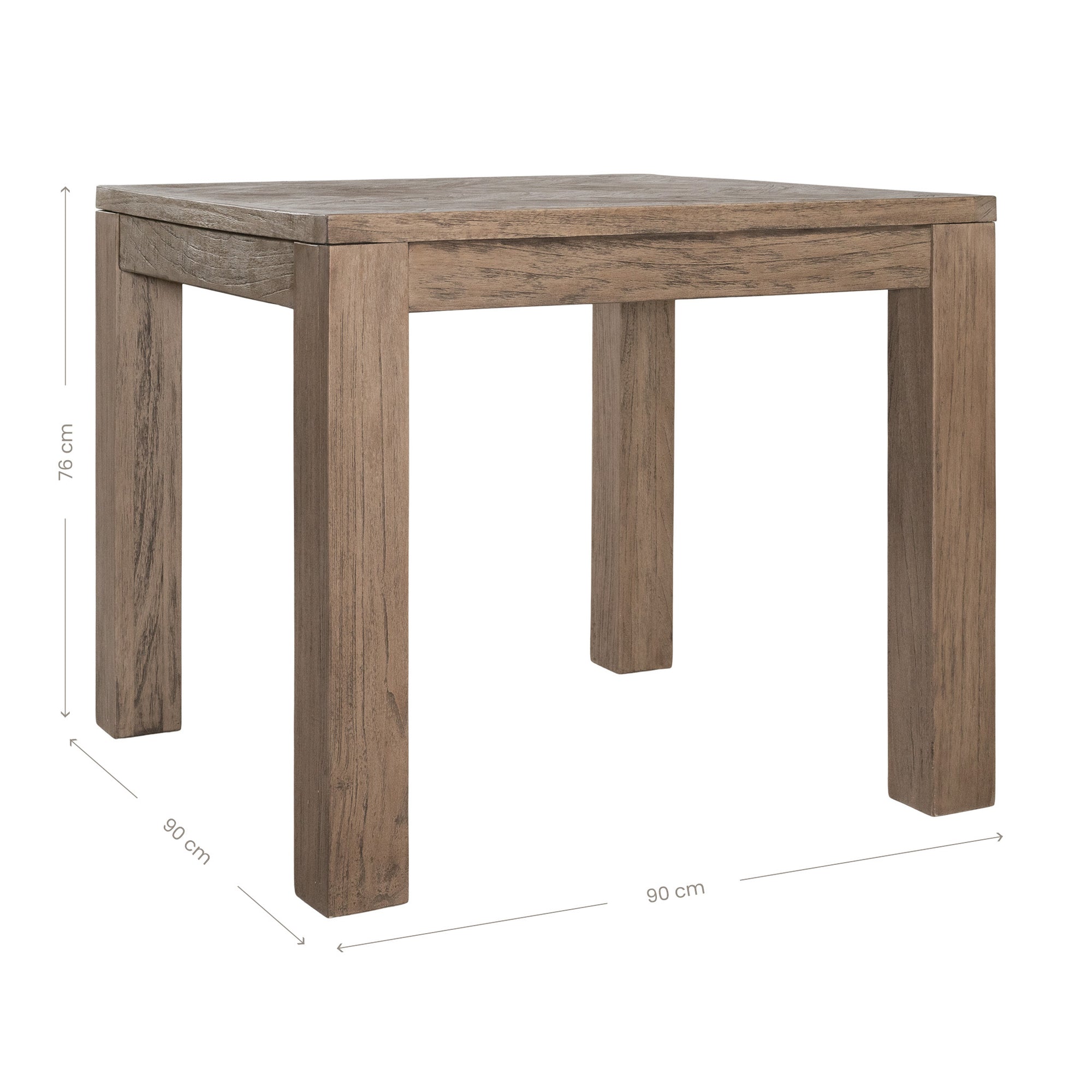 Solid reclaimed teak wood side table with a rustic natural finish, perfect for adding organic charm and functionality to living spaces
