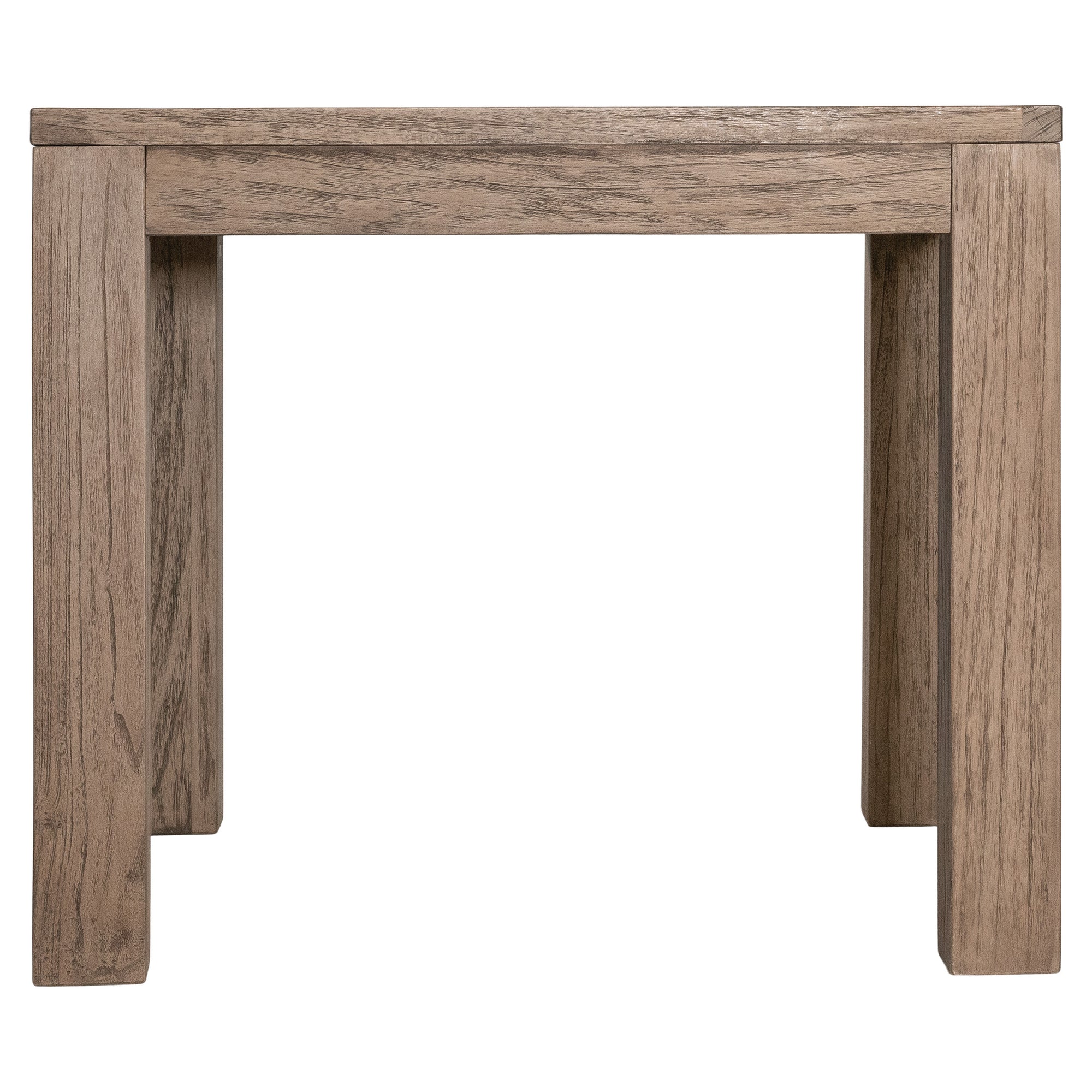 Solid reclaimed teak wood side table with a rustic natural finish, perfect for adding organic charm and functionality to living spaces