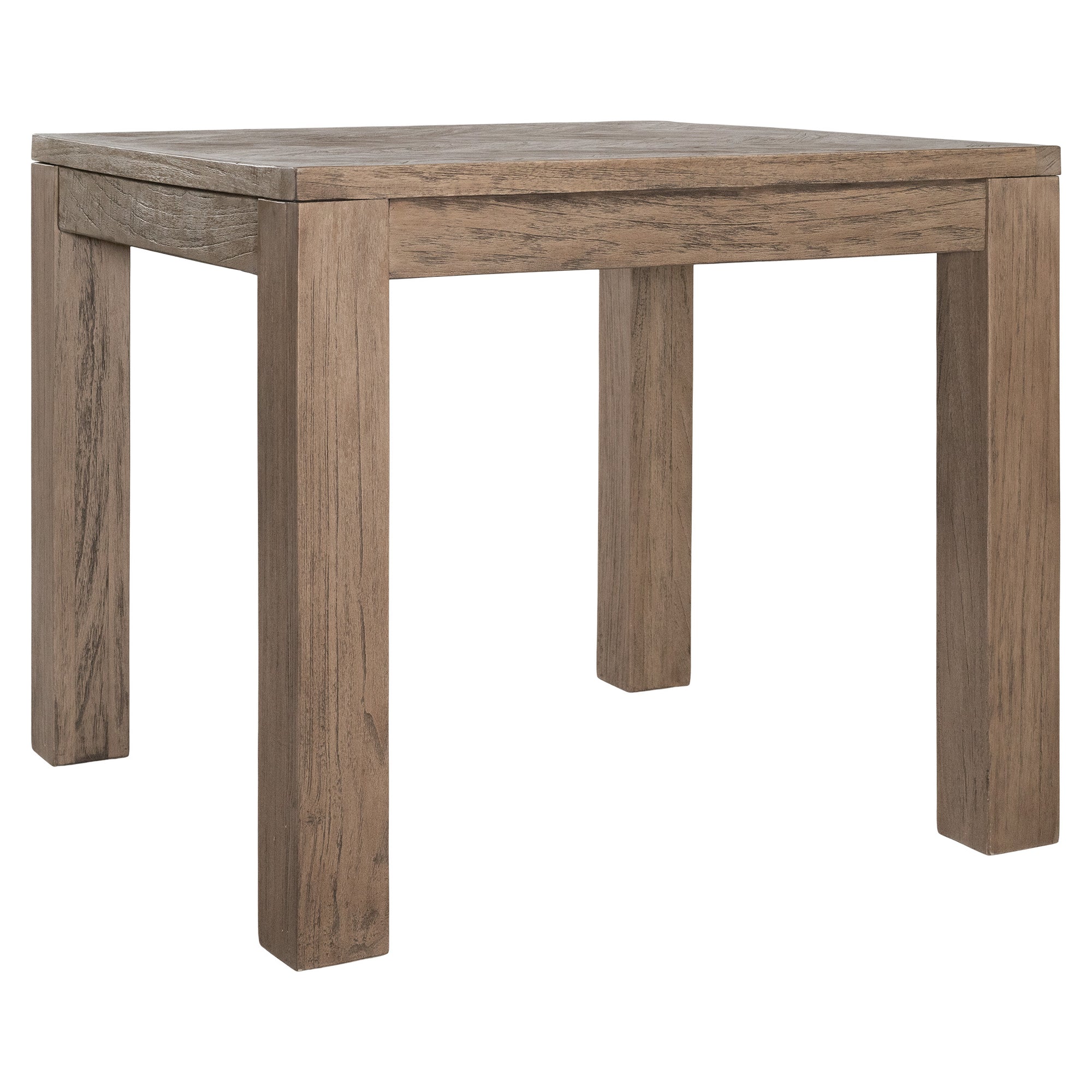 Solid reclaimed teak wood side table with a rustic natural finish, perfect for adding organic charm and functionality to living spaces