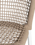 KULALA Living rope-woven bar stool with a curved backrest and a sleek white metal frame, designed for stylish and comfortable seating