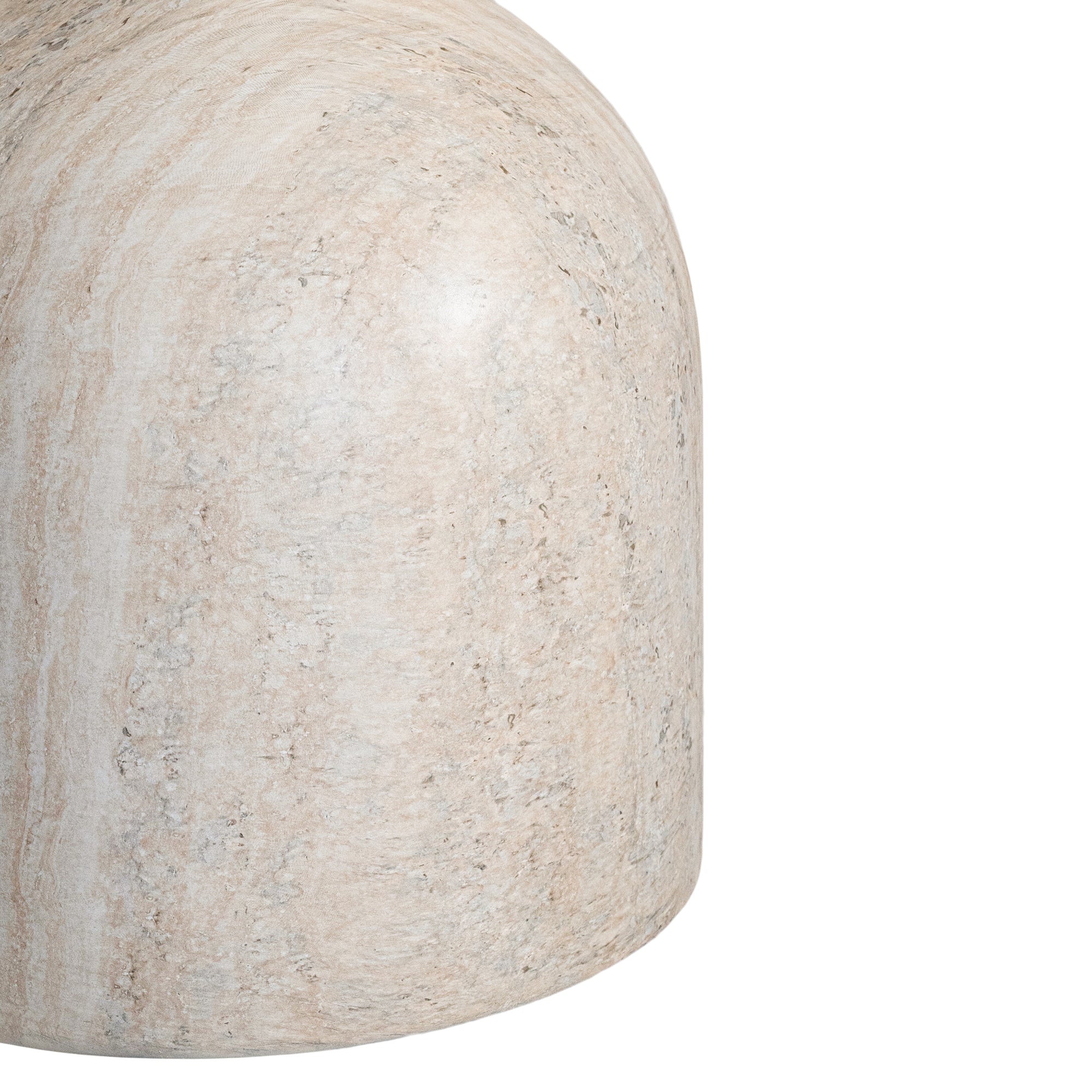 Round sculptural dining table crafted from natural travertine stone, featuring a smooth circular top and a rounded pedestal base. Elegant and timeless design ideal for contemporary and refined dining spaces.