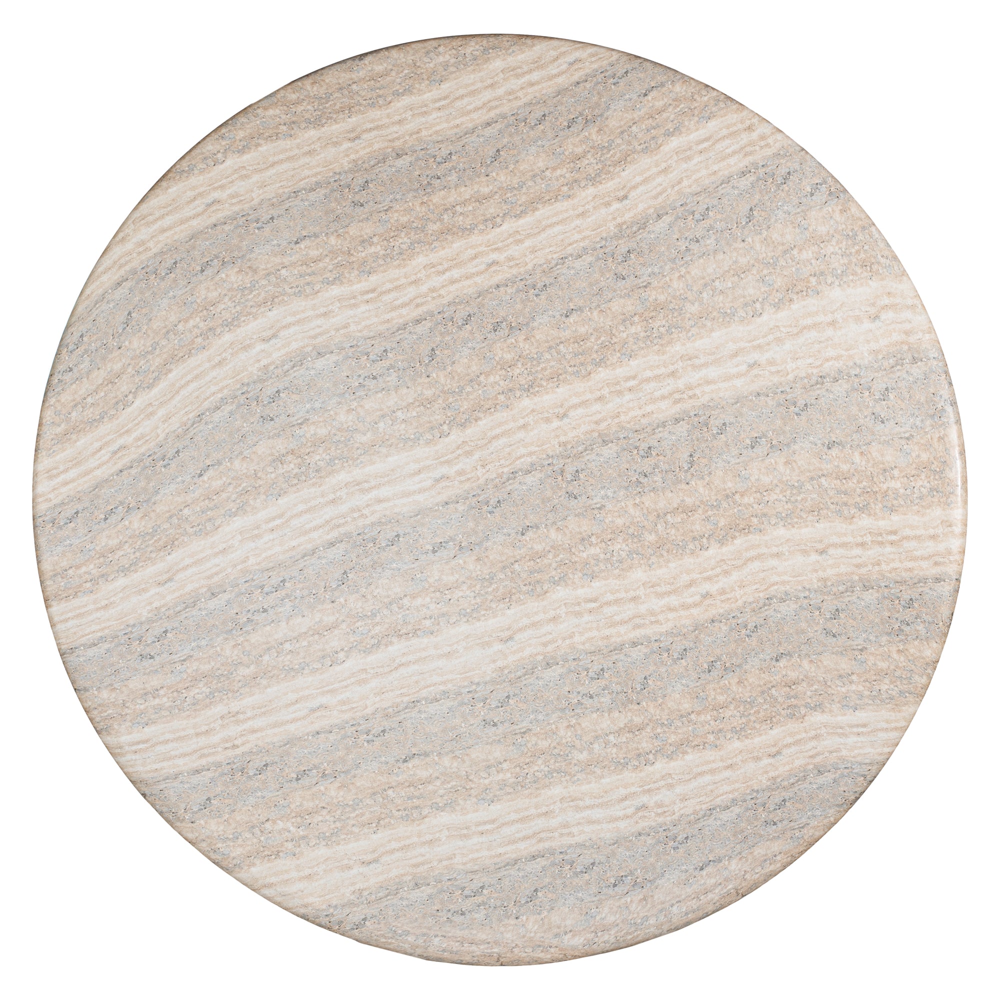 Round sculptural dining table crafted from natural travertine stone, featuring a smooth circular top and a rounded pedestal base. Elegant and timeless design ideal for contemporary and refined dining spaces.