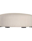 Curved upholstered ottoman with natural textured fabric and subtle black feet, ideal for contemporary living spaces