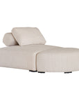 Curved upholstered ottoman with natural textured fabric and subtle black feet, ideal for contemporary living spaces