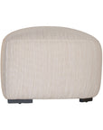 Curved upholstered ottoman with natural textured fabric and subtle black feet, ideal for contemporary living spaces