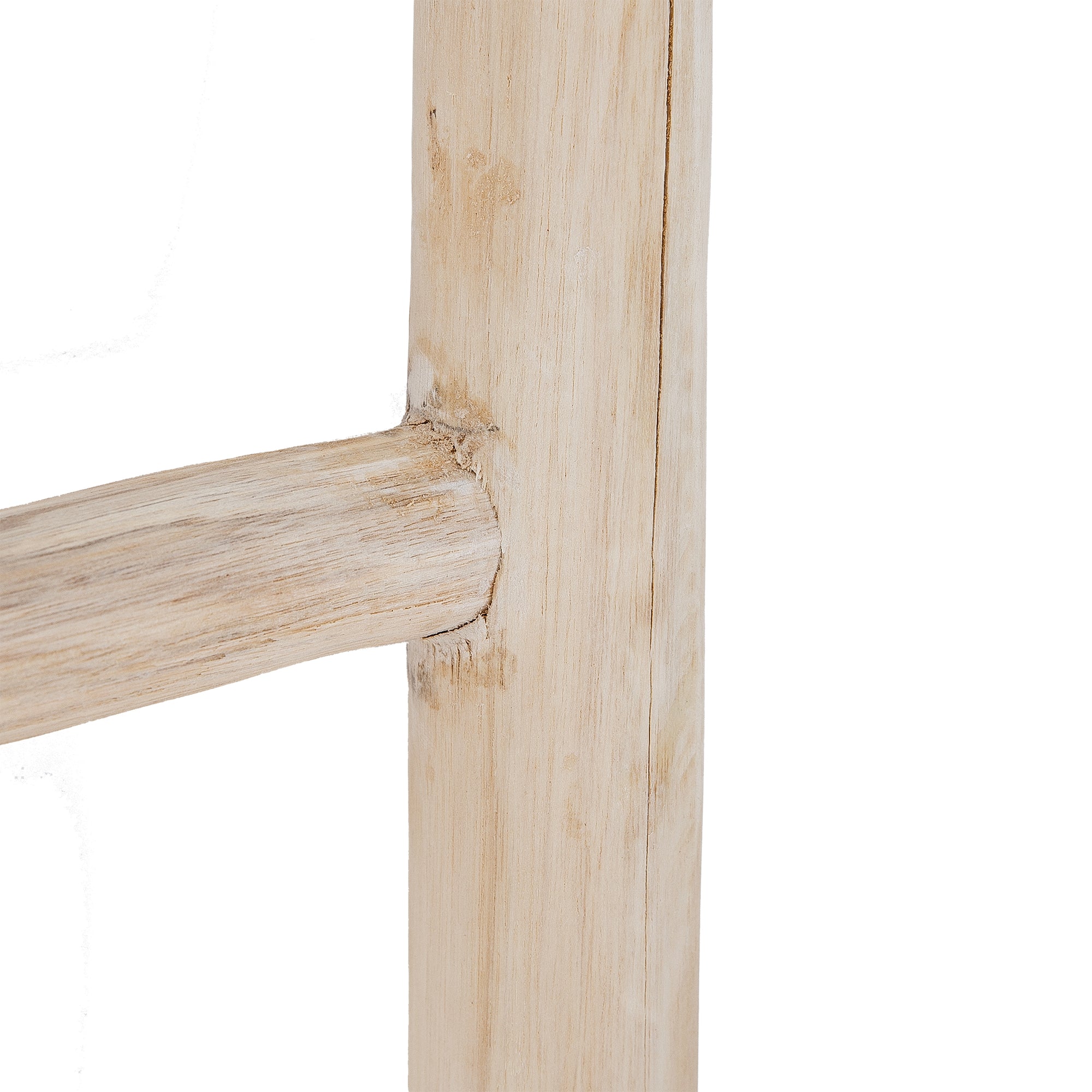 A handcrafted rustic wooden ladder with a natural finish, perfect for use as a towel or blanket rack in stylish interiors. A versatile and decorative storage solution for modern, minimalist, or coastal-inspired spaces