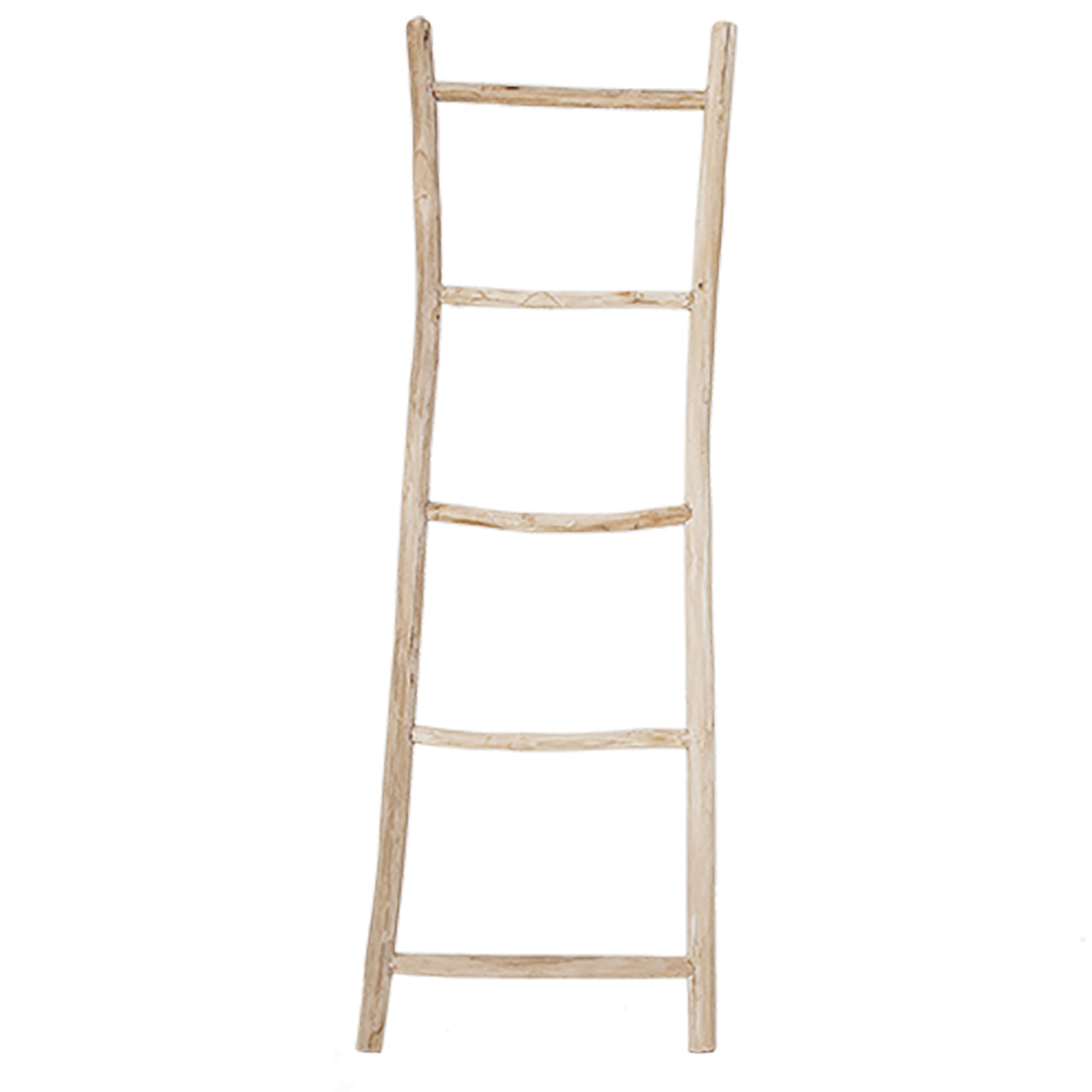 A handcrafted rustic wooden ladder with a natural finish, perfect for use as a towel or blanket rack in stylish interiors. A versatile and decorative storage solution for modern, minimalist, or coastal-inspired spaces