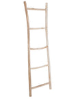 A handcrafted rustic wooden ladder with a natural finish, perfect for use as a towel or blanket rack in stylish interiors. A versatile and decorative storage solution for modern, minimalist, or coastal-inspired spaces