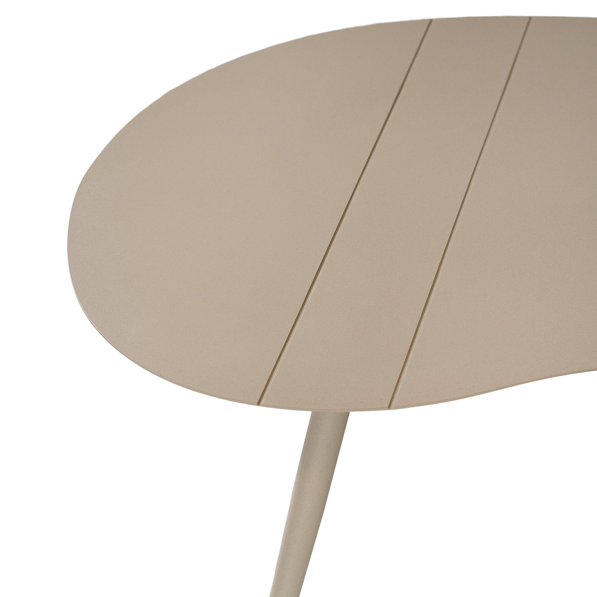 Solara coffee table with organic curved shape and light finish on a clean studio background.