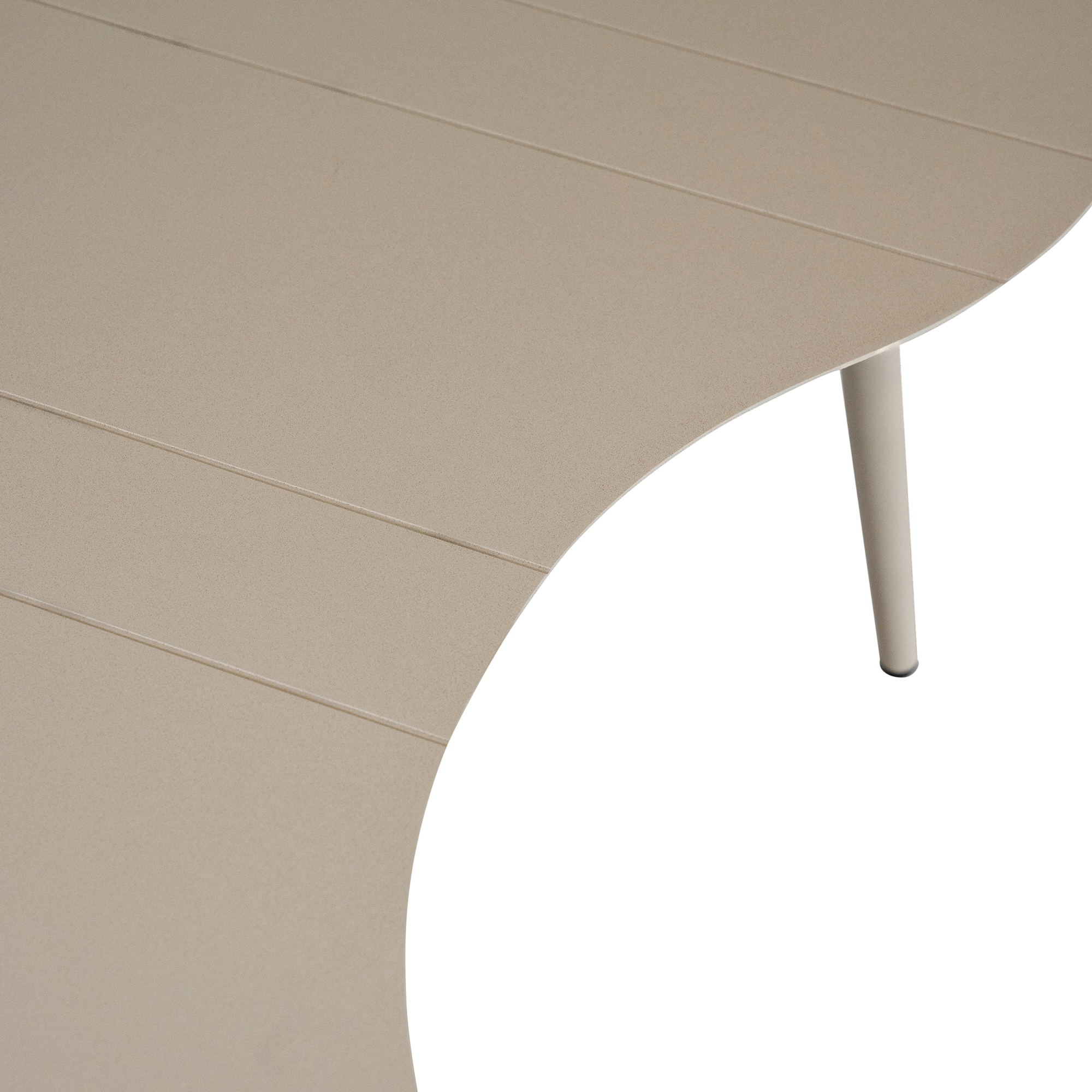 Solara coffee table with organic curved shape and light finish on a clean studio background.