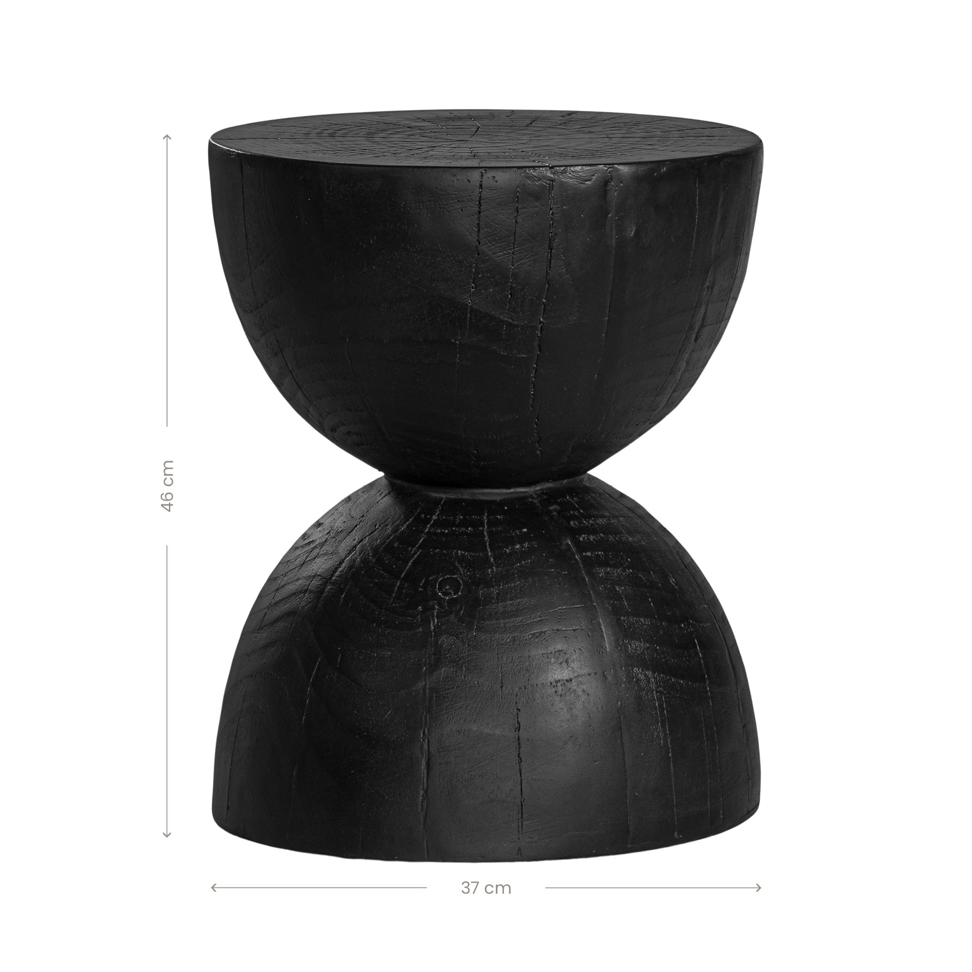 A sculptural solid magnesium oxide side table featuring an elegant hourglass silhouette with a natural wood grain finish. Perfect as a bedside table or accent piece in contemporary and coastal-inspired interiors