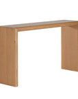 Solid oak console table with clean, minimalist lines and natural woodgrain finish, perfect for contemporary hallways or living spaces