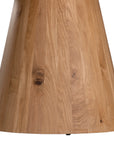 A beautifully crafted round dining table made from solid oak, featuring a minimalist conical base for a timeless and contemporary design