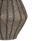 Striped paper mache vase with a rustic texture, perfect as a decorative accent piece for modern and bohemian interiors.