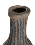 Striped paper mache vase with a rustic texture, perfect as a decorative accent piece for modern and bohemian interiors.