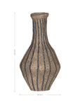 Striped paper mache vase with a rustic texture, perfect as a decorative accent piece for modern and bohemian interiors.