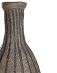 Striped paper mache vase with a rustic texture, perfect as a decorative accent piece for modern and bohemian interiors.