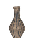 Striped paper mache vase with a rustic texture, perfect as a decorative accent piece for modern and bohemian interiors