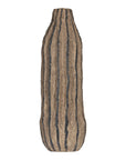 Striped paper mache vase with a rustic texture, perfect as a decorative accent piece for modern and bohemian interiors.
