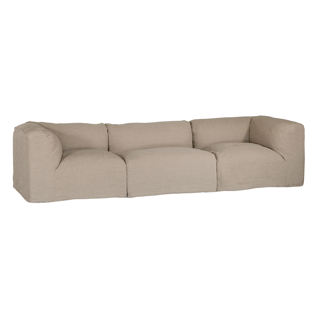 Sunset modular sofa in natural linen with a relaxed low profile modular design.