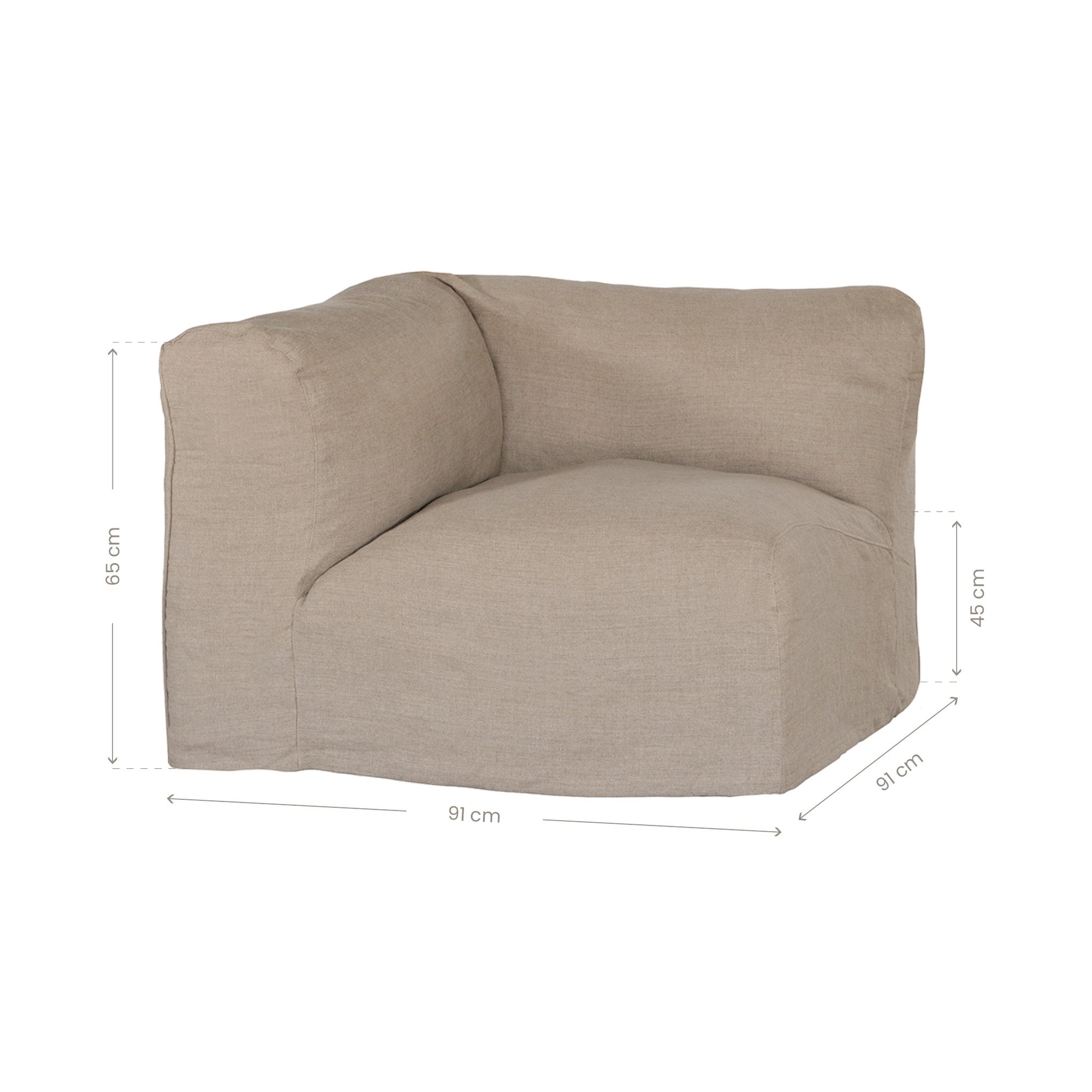 Sunset modular sofa in natural linen with a relaxed low profile modular design.