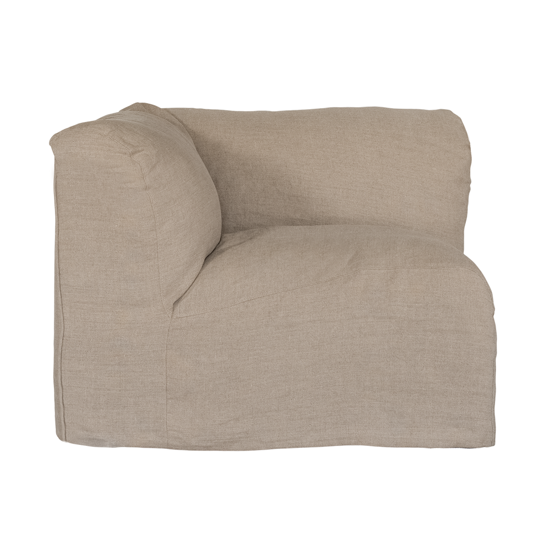 Sunset modular sofa in natural linen with a relaxed low profile modular design.