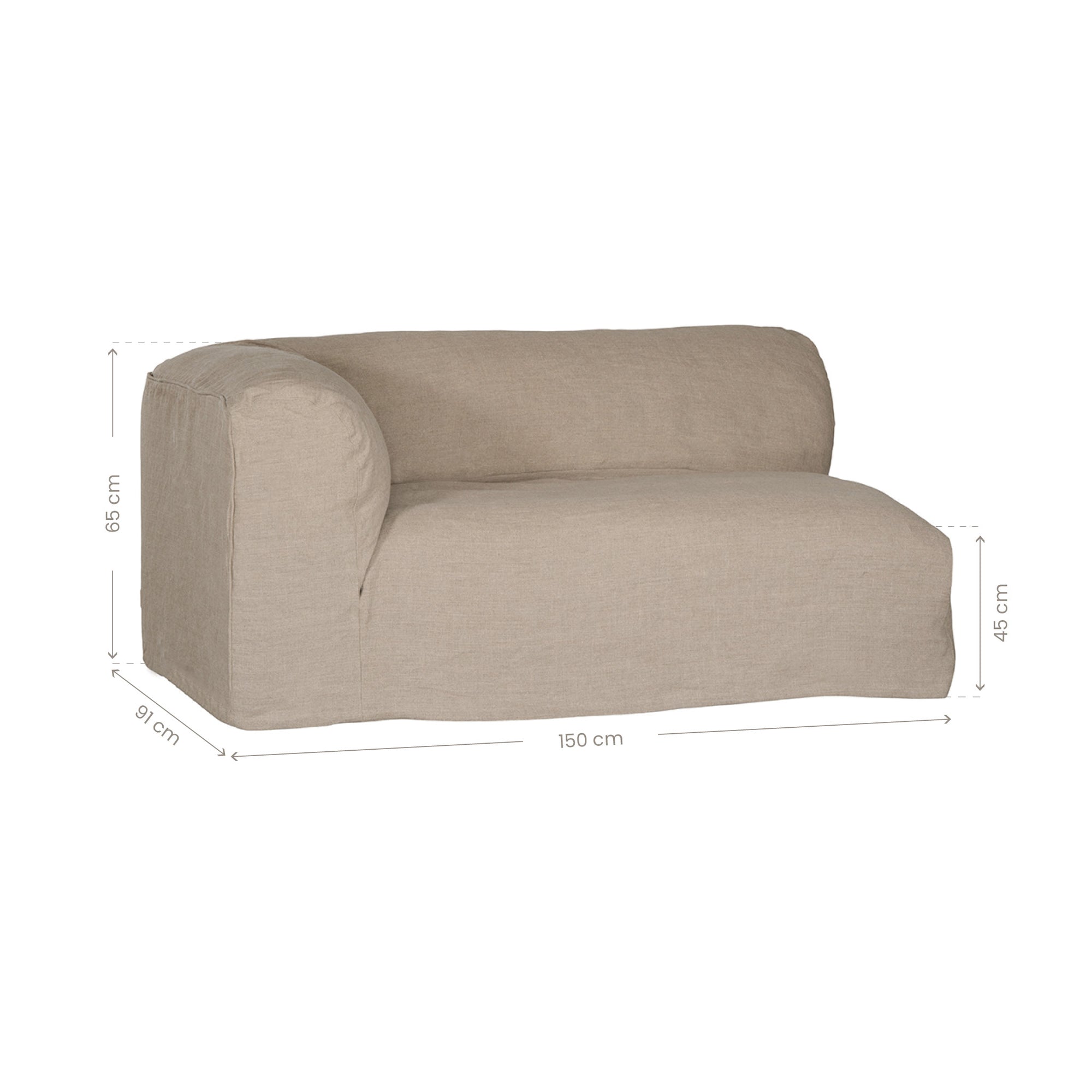 Sunset modular sofa in natural linen with a relaxed low profile modular design.