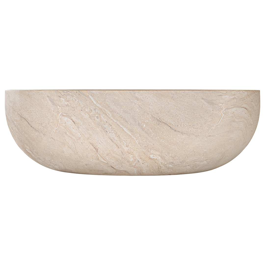 Tabati coffee table in dune finish with smooth rounded bowl shape and sculptural low profile design.