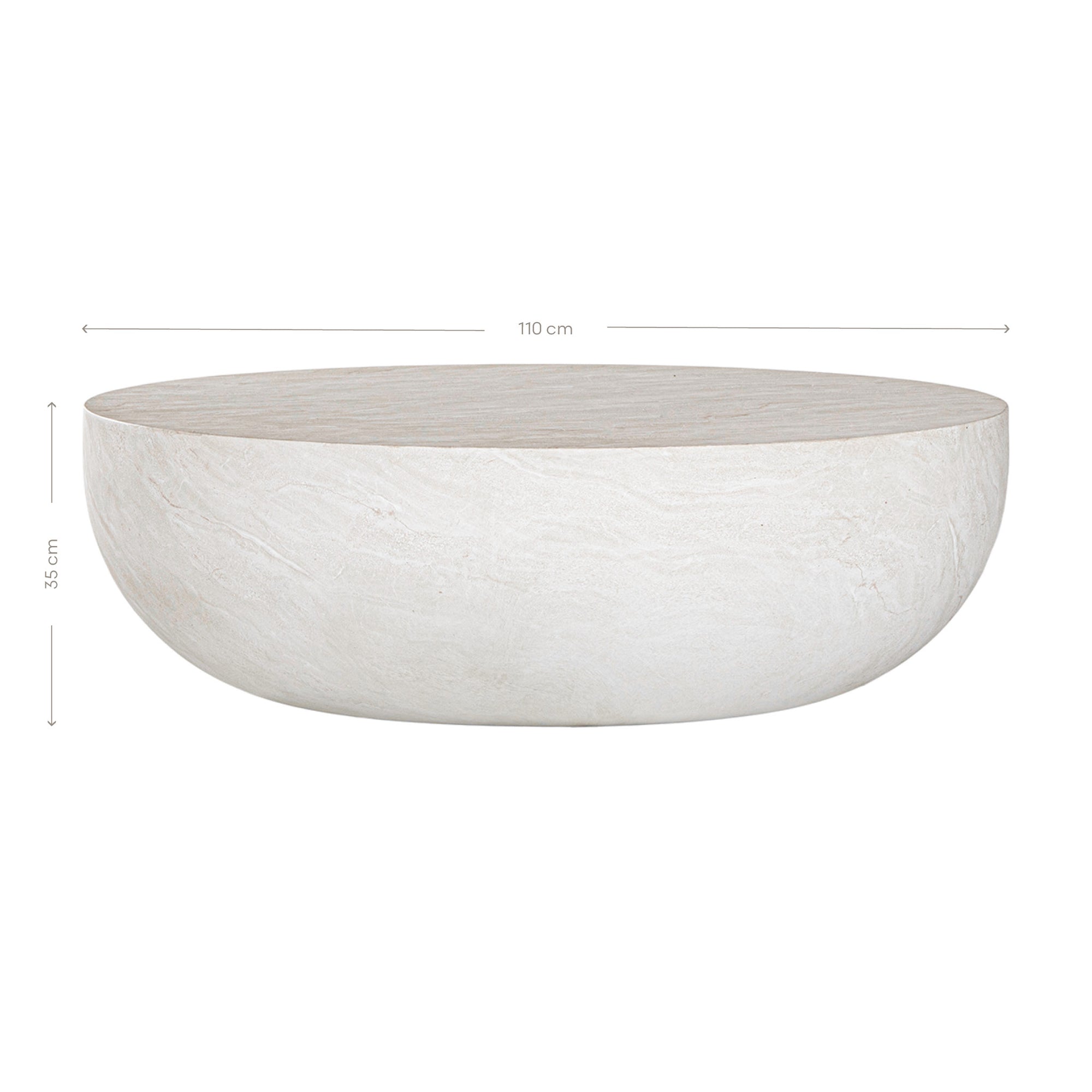 Tabati coffee table in eggshell finish with smooth rounded bowl shape and sculptural low profile design.