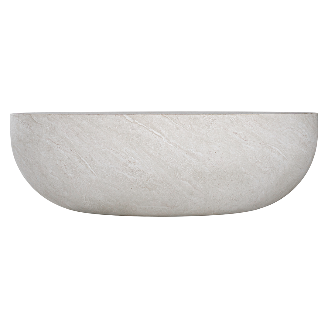 Tabati coffee table in eggshell finish with smooth rounded bowl shape and sculptural low profile design.