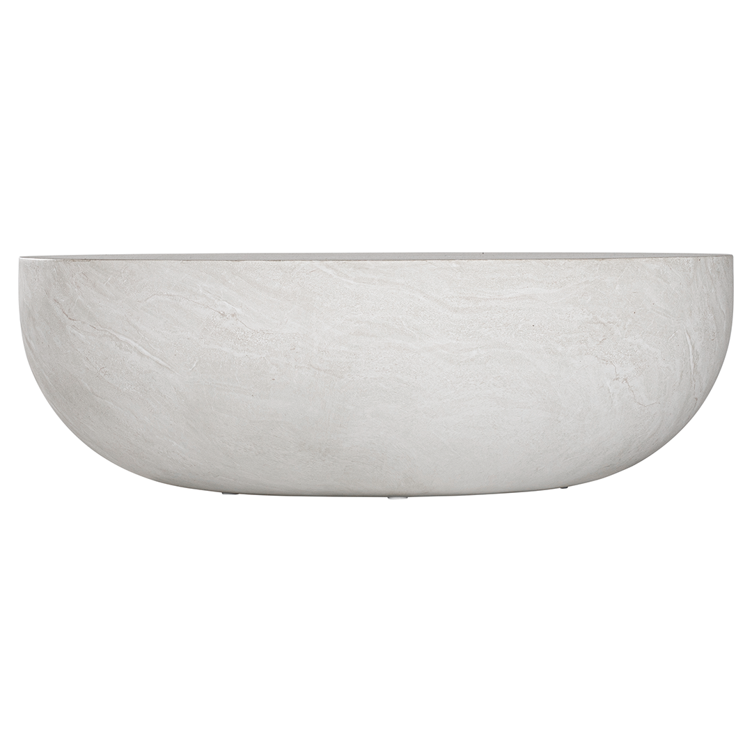 Tabati coffee table in eggshell finish with smooth rounded bowl shape and sculptural low profile design.