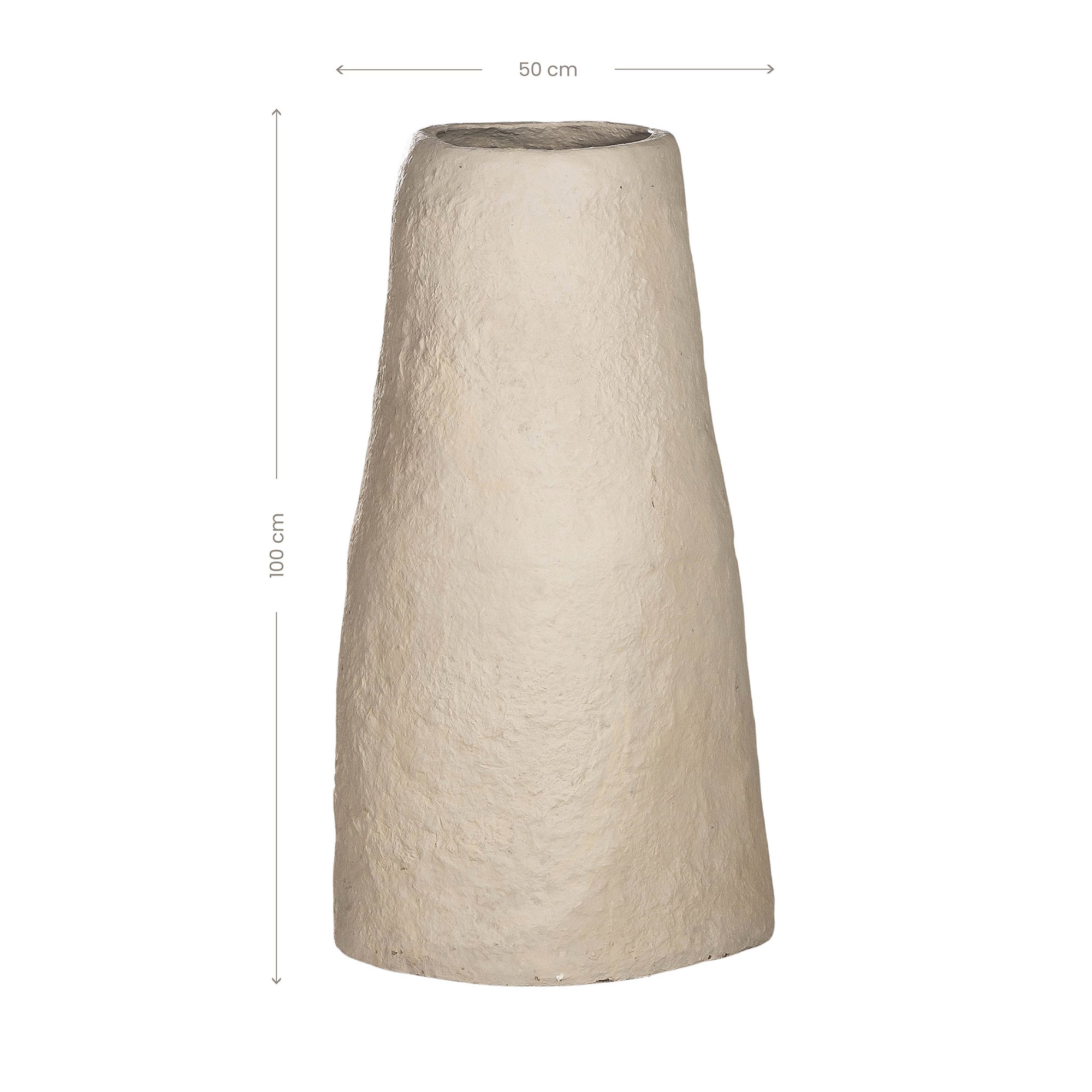 Handcrafted tall rustic paper mache pot with a textured natural finish, perfect for adding organic charm to any space