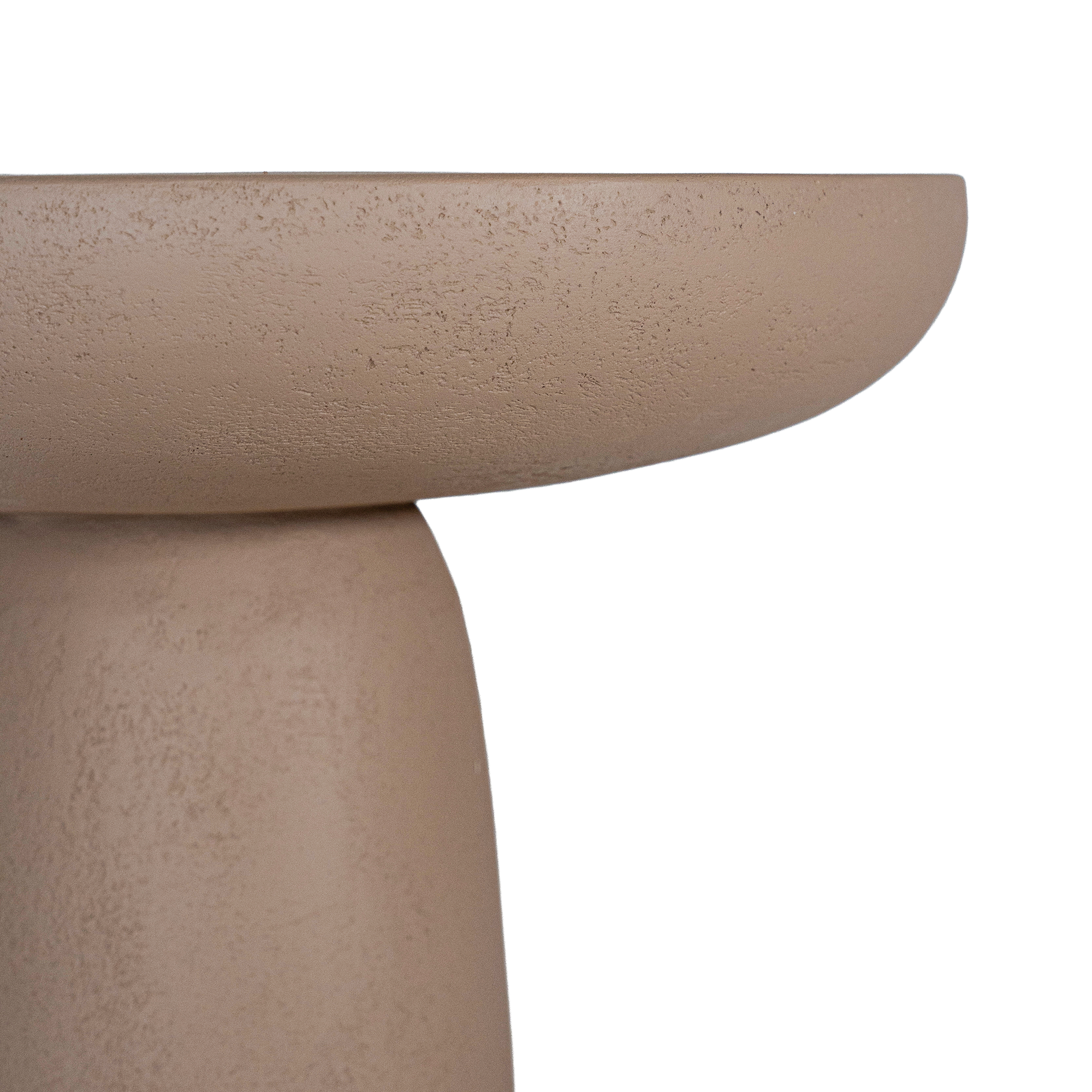 Tarran side table in nomad dune with sculptural pedestal base and rounded top shown in a clean minimal setting.