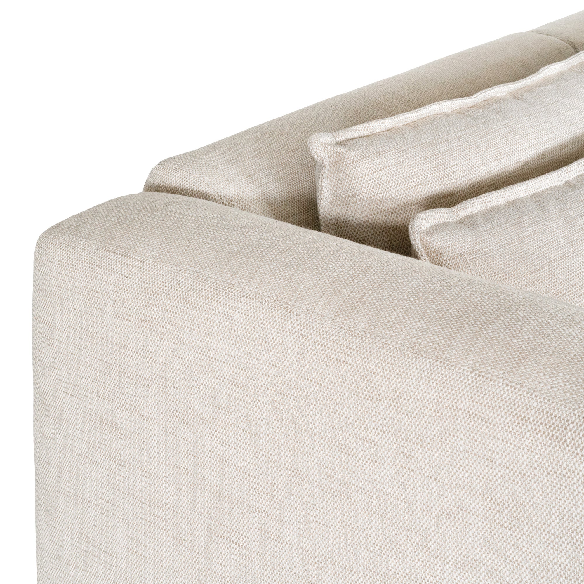 Modern double cloud cushioned sofa in neutral beige with plush pillows and solid wood legs, perfect for contemporary living spaces