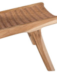 A beautifully handcrafted lounge chair featuring a solid teak wood frame and a woven tan leather seat and backrest. Designed for comfort and style, this contemporary accent chair is perfect for relaxed indoor settings