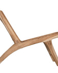 A beautifully handcrafted lounge chair featuring a solid teak wood frame and a woven tan leather seat and backrest. Designed for comfort and style, this contemporary accent chair is perfect for relaxed indoor settings