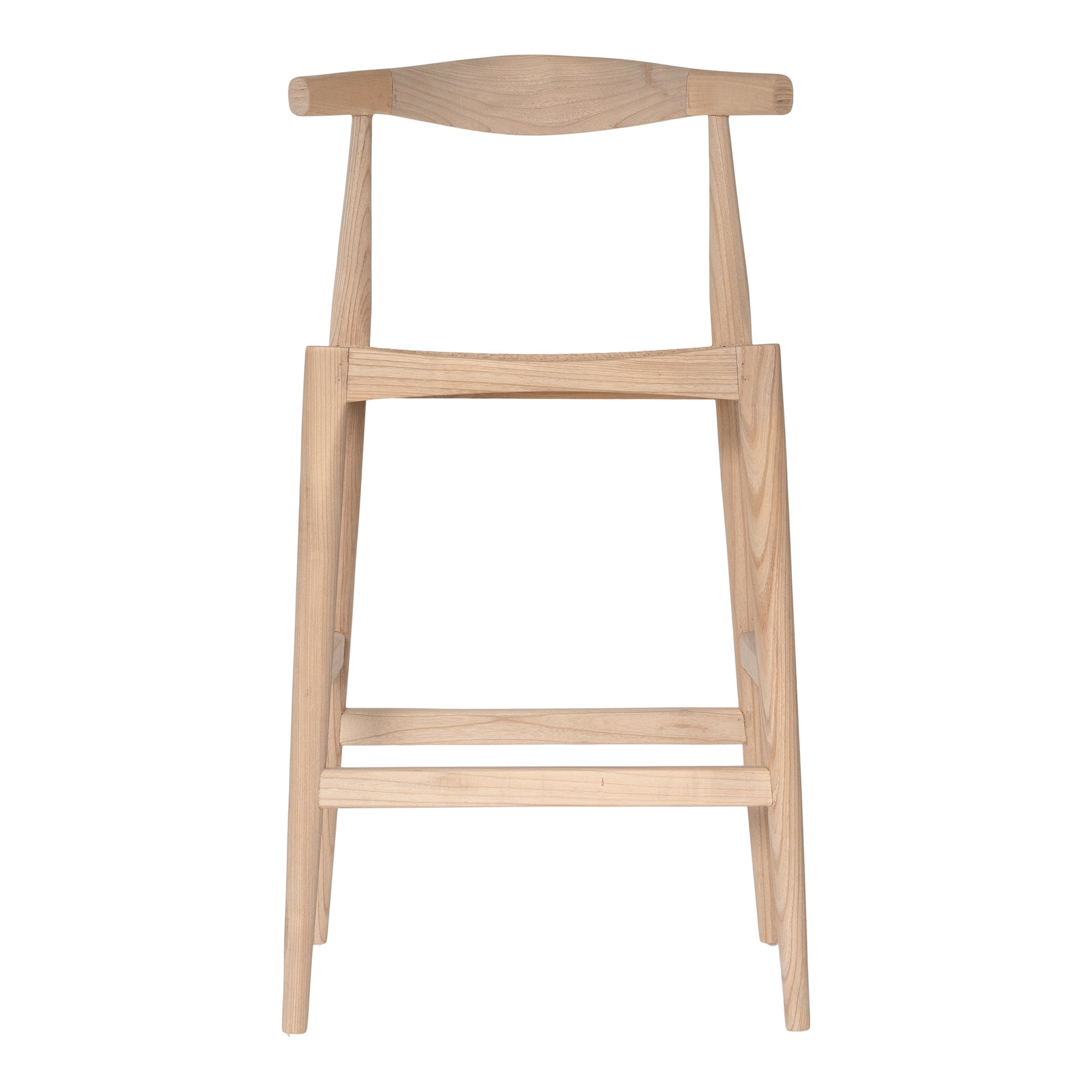 Scandinavian rattan and sungkai bar stool with a minimalist design and curved backrest, perfect for modern interiors