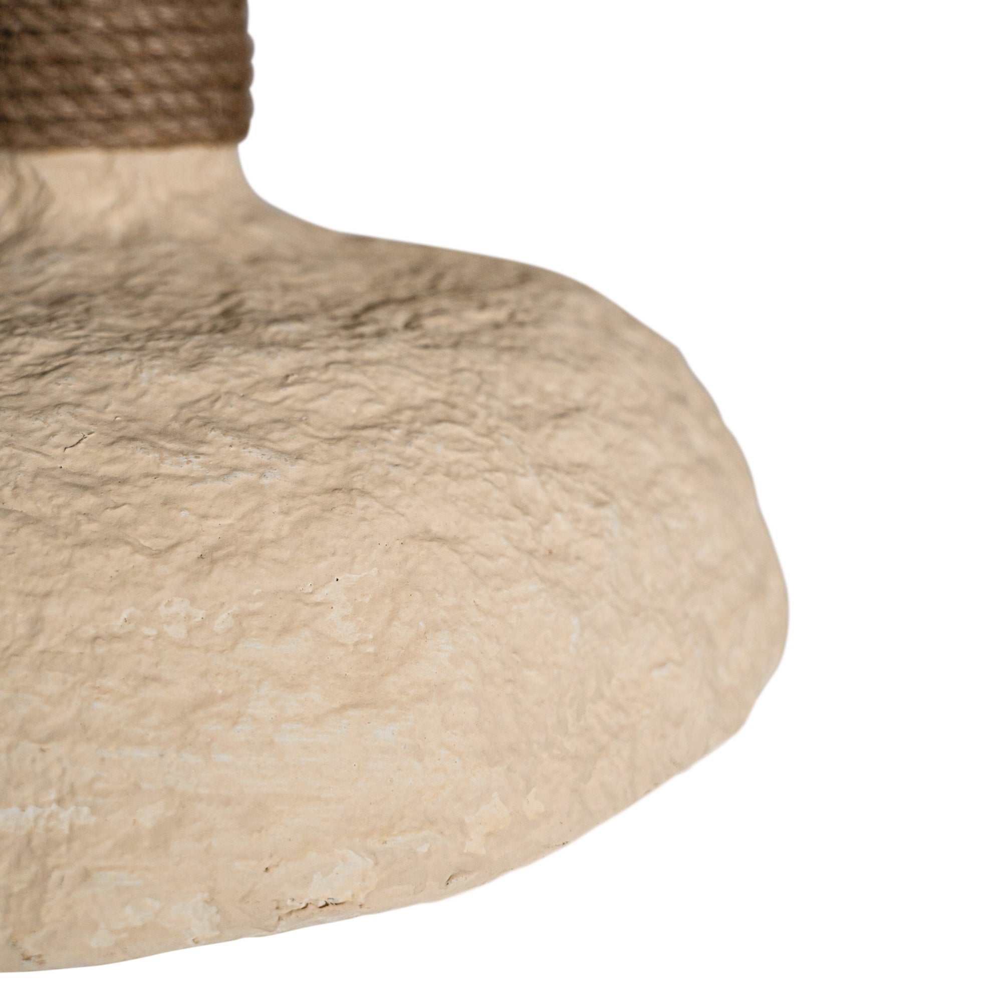 Natural textured paper mache pendant light with rope detailing, adding coastal style and rustic elegance to interior decor