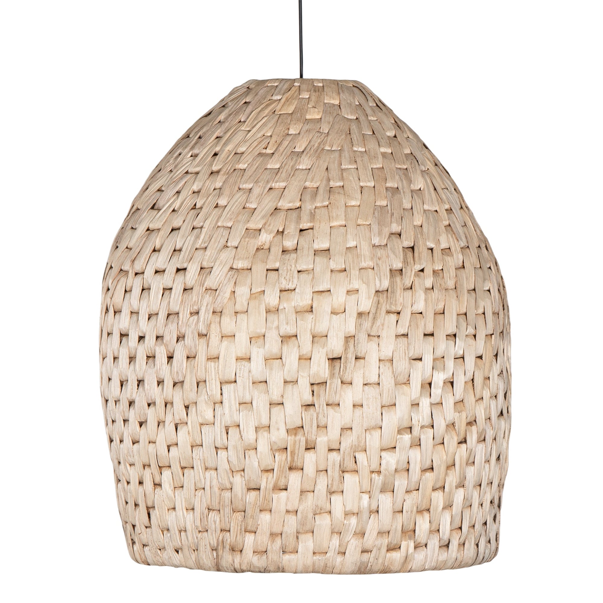 Natural woven pendant light with textured basket weave design, perfect for coastal and relaxed living spaces