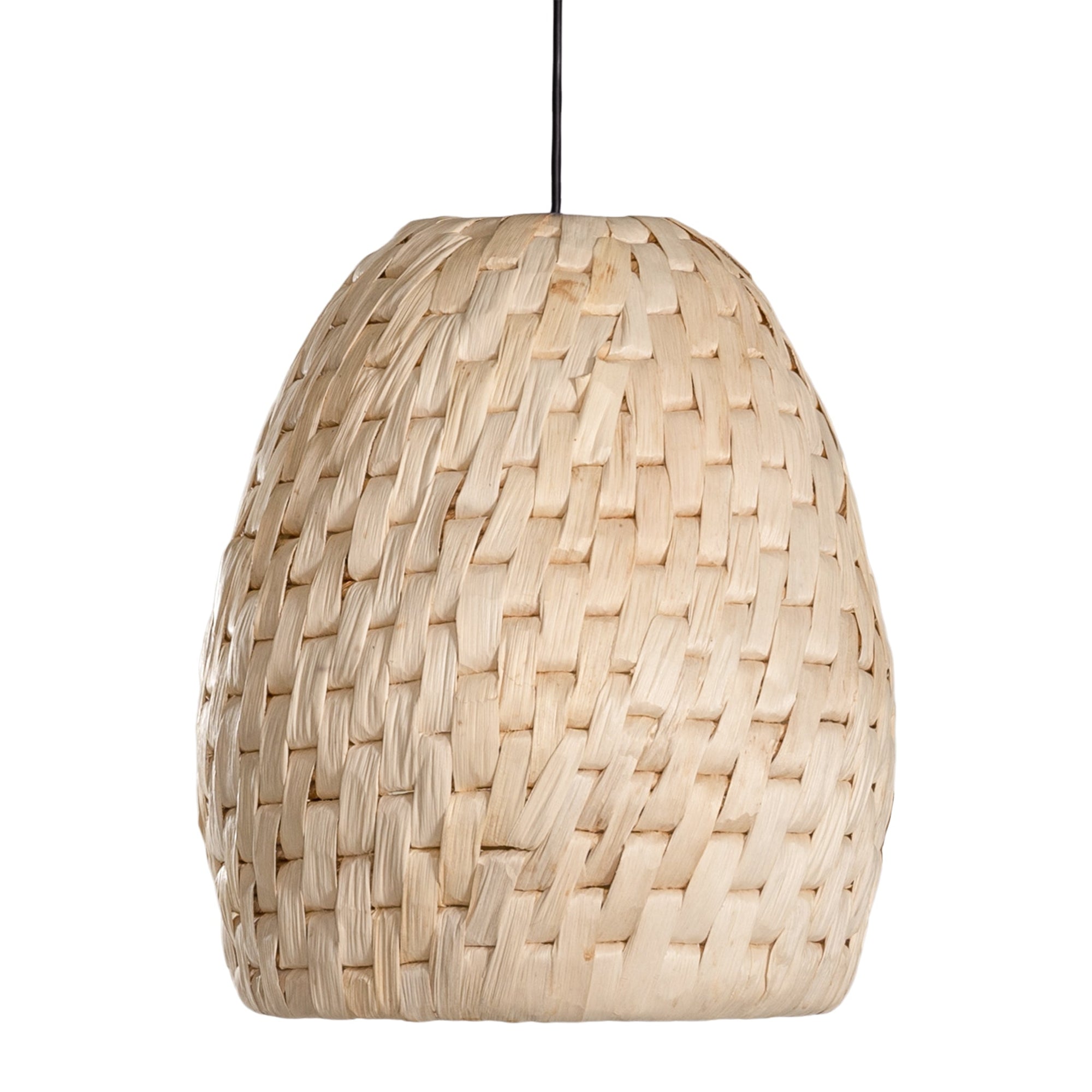 Natural woven pendant light with textured basket weave design, perfect for coastal and relaxed living spaces
