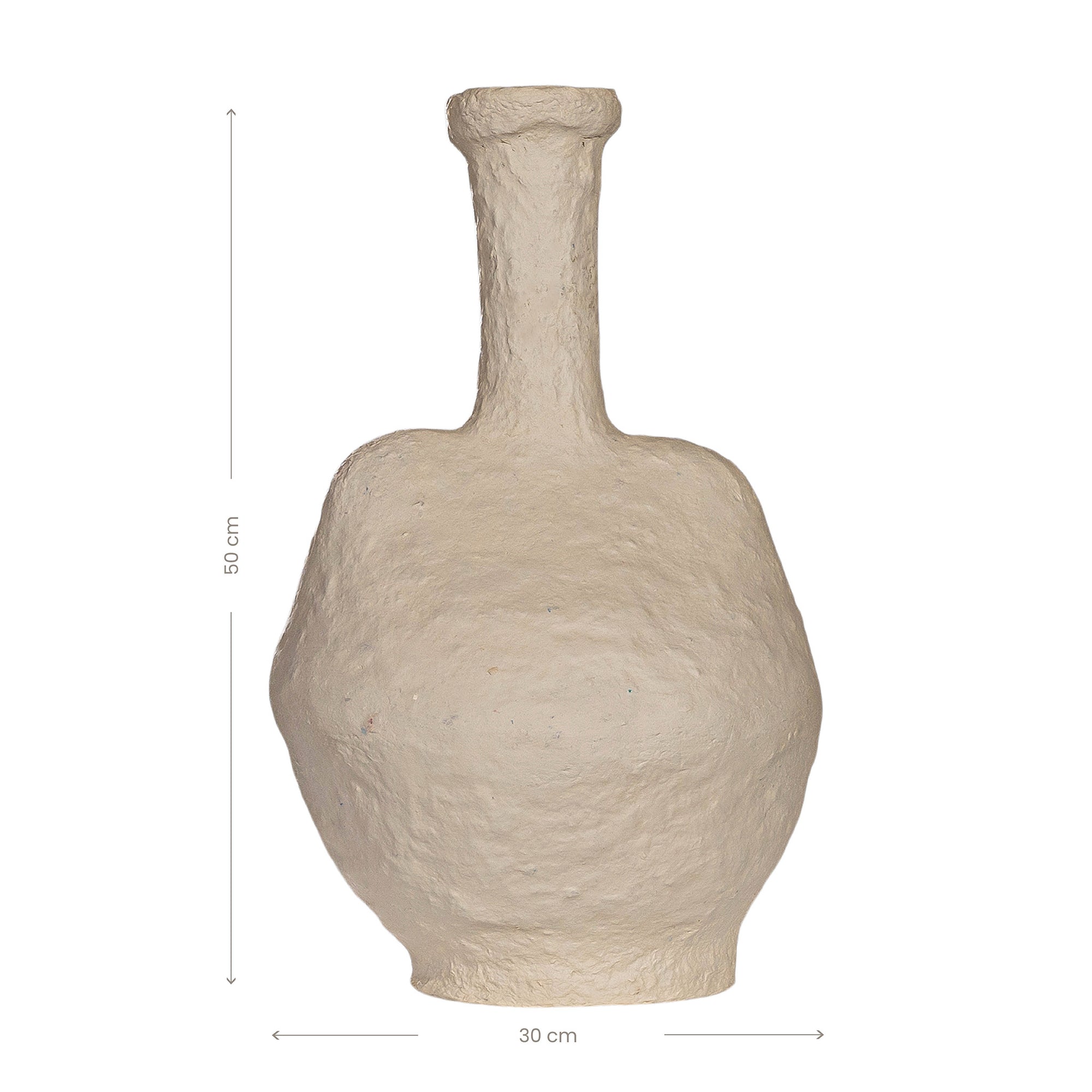 Textured paper mache vase with a tall neck in a neutral tone, perfect for modern and minimalist home decor