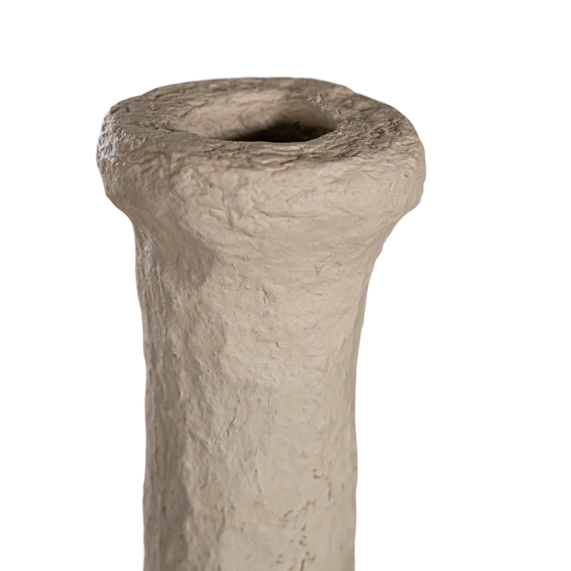 Textured paper mache vase with a tall neck in a neutral tone, perfect for modern and minimalist home decor