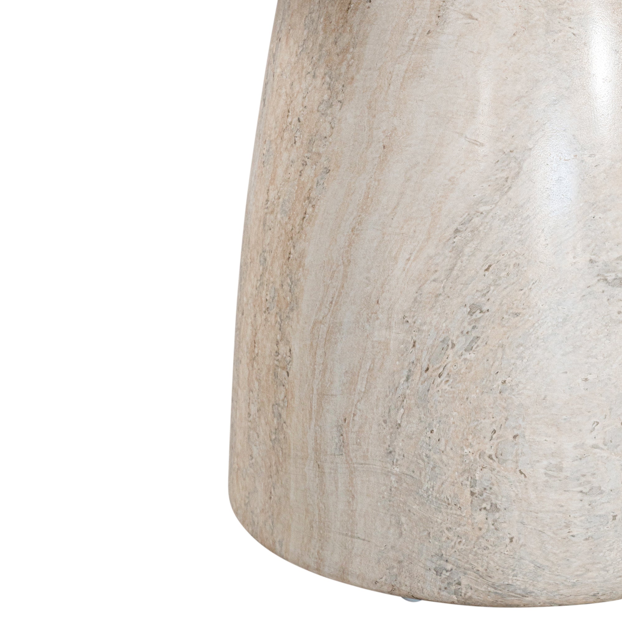 A luxurious round dining table crafted from natural travertine stone, featuring a sculptural pedestal base and smooth, polished finish. Perfect for contemporary and minimalist interiors